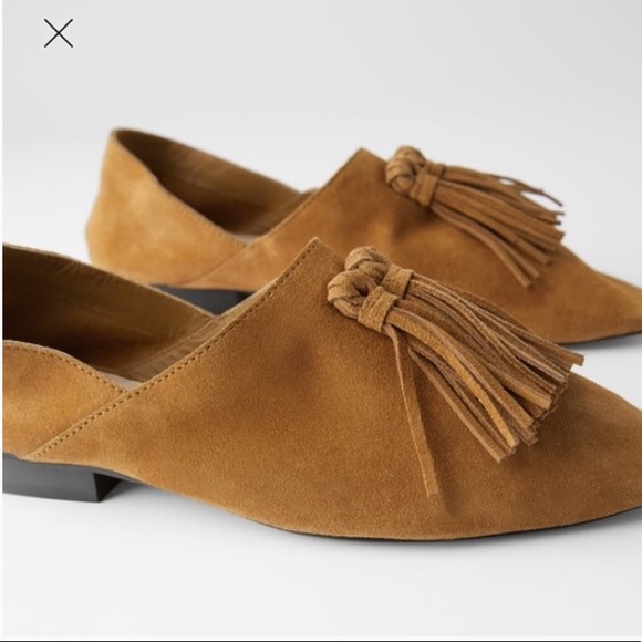 ZARA 100% Suede Leather Tan Moccasin Tassels Loafers Size 8 - Picture 2 of 12